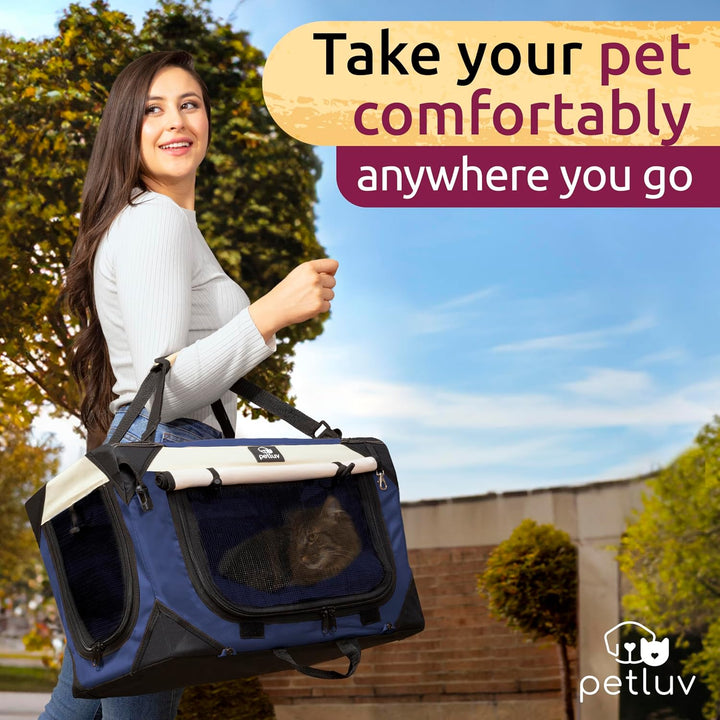 Happy Cat Premium Cat Carrier Soft Sided Foldable Top &amp; Side Loading Pet Crate &amp; Carrier Locking Zip