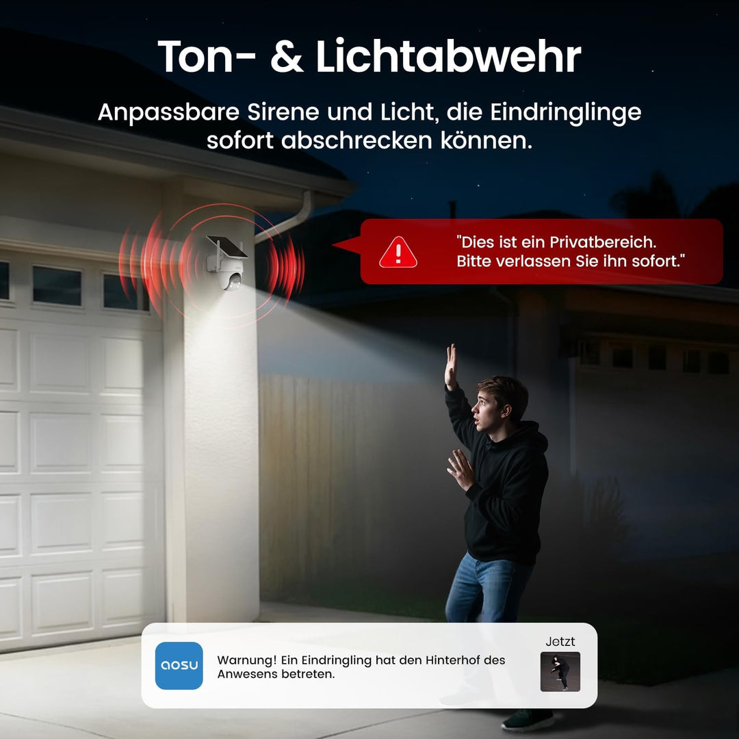 aosu 2K Überwachungskamera Aussen Akku Solar, 2-Cam-Kit mit aosuBase, Ohne Abonnement, 32GB Speicher