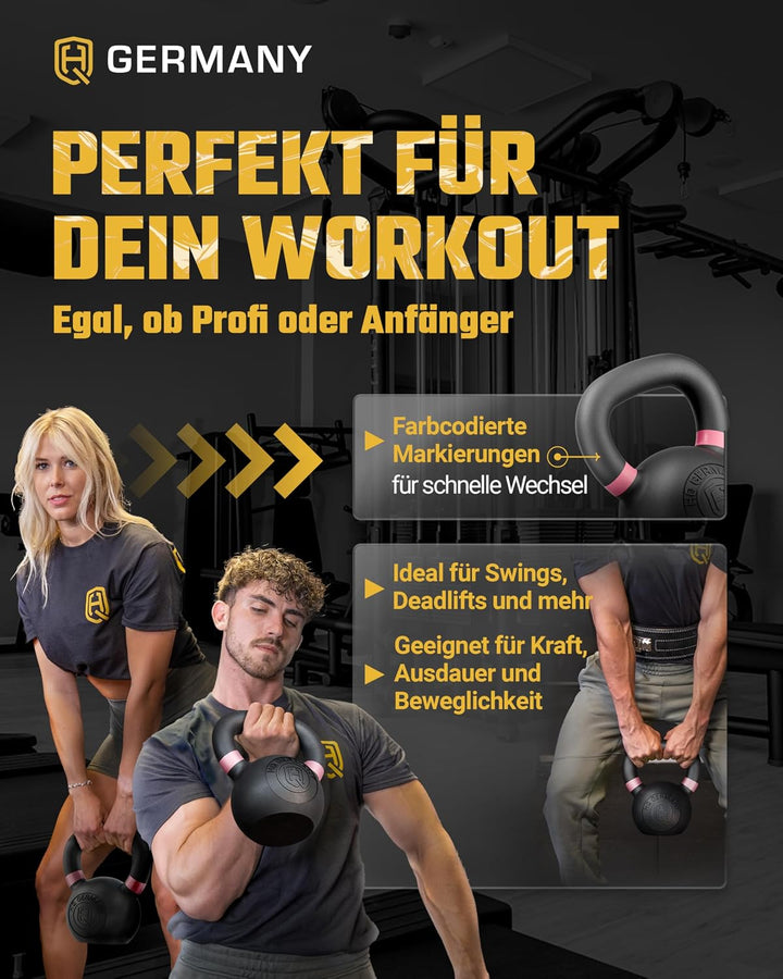 HQ Germany® Powdercoat Kettlebell | Vollguss | 2-32kg | Starter-Sets | ±2,0% Gewichtstoleranz +Start
