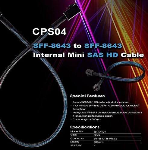 SilverStone SST-CPS04 - Internes Mini SAS HD Kabel mit beidseitigen SFF8643 Steckern, unterstützt SA