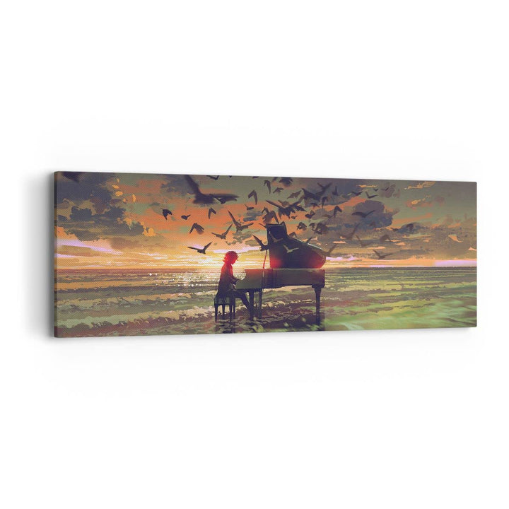 Panorama Bilder auf Leinwand Klaviermusik Leinwandbild mit Rahmen 90x30cm Wandbilder Dekoration Wohn