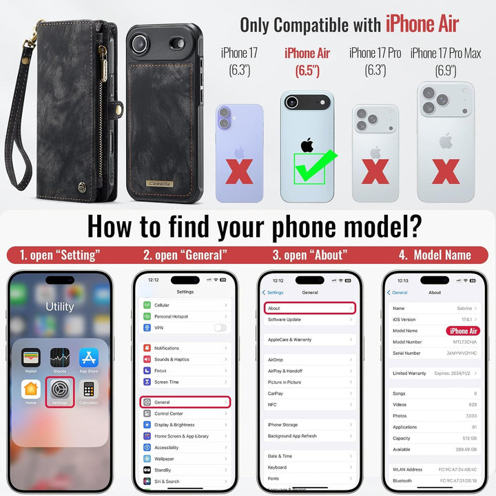 für iPhone Air Hülle, Flip PU Leder TPU Stossfest Kartenfach Tasche Handyhülle für iPhone Air, Magne