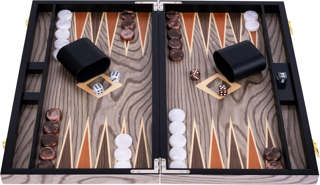 Engelhart- 250543 - Luxus-Backgammon 18 Zoll – Ebenholzfurnier lackiert – grau 18 Zoll Ebenholz Grau