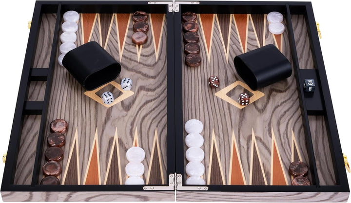 Engelhart- 250543 - Luxus-Backgammon 18 Zoll – Ebenholzfurnier lackiert – grau 18 Zoll Ebenholz Grau