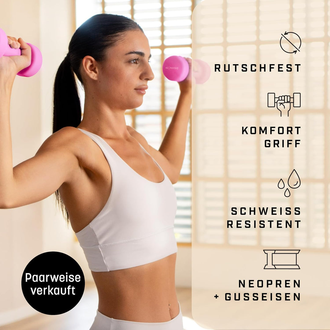 KG Physio Hantelset mit A3-Übungsposter - Neopren Kurzhanteln 2er Set - Fitness Gewichte aus Gusseis