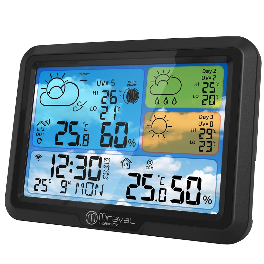 Miraval Smarte Wetterstation mit Display, Temperatur-, Luftfeuchtigkeits- und UV-Anzeige, App-Steuer