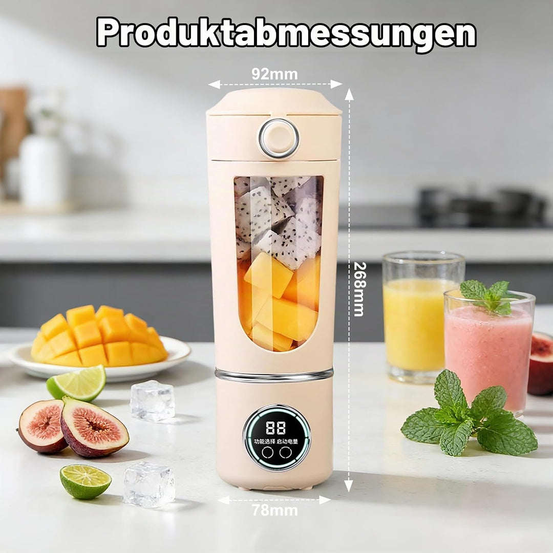 Tragbarer Mixer Smoothie Maker, 700 ml Kleiner Entsafter, Typ-C Wiederaufladbar, mit 12 Rostfreien K