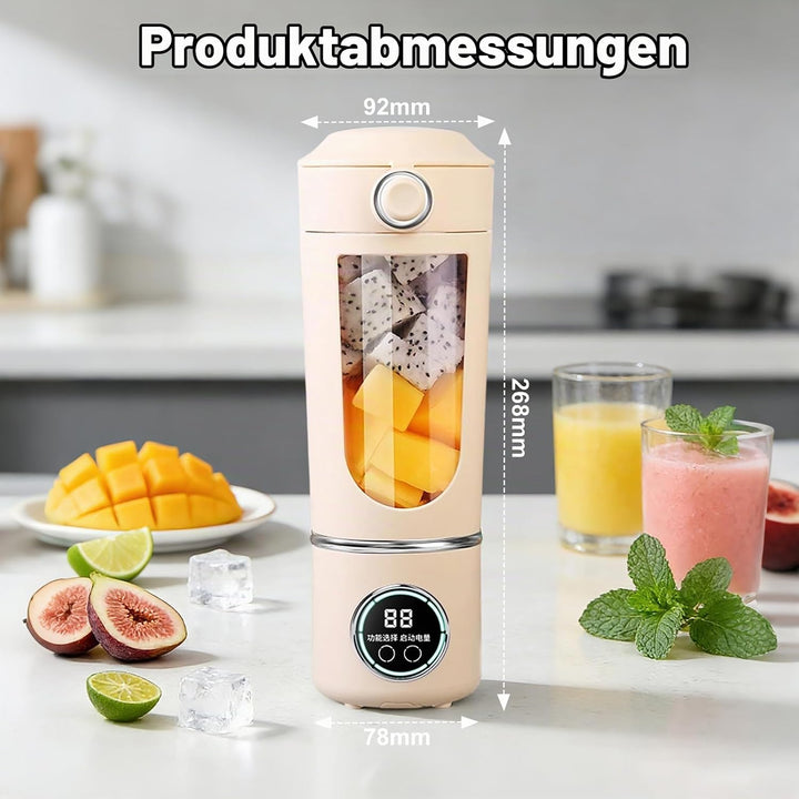 Tragbarer Mixer Smoothie Maker, 700 ml Kleiner Entsafter, Typ-C Wiederaufladbar, mit 12 Rostfreien K