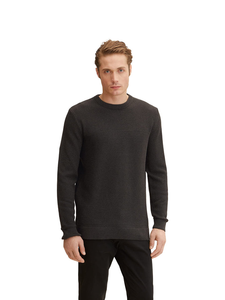 TOM TAILOR Herren Basic Strickpullover aus Bio-Baumwolle, 10617 - Black Grey Melange