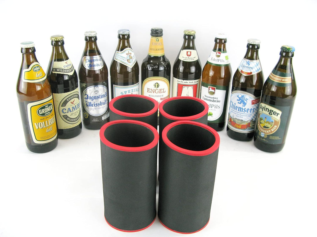 4 hochwertige Qualitätskühler aus 5-6 mm dickem Neopren für 0.5L Flaschen in den Farben Schwarz Gelb