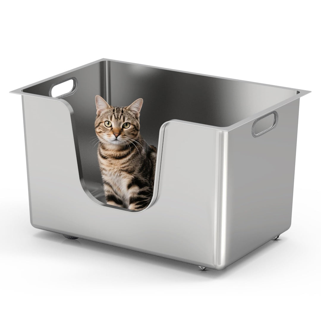 PTLOM Lebensmittelechtes Katzenklo Edelstahl XXL Katzentoilette 30cm Hohe Ränder Rostfrei,Auslaufsic