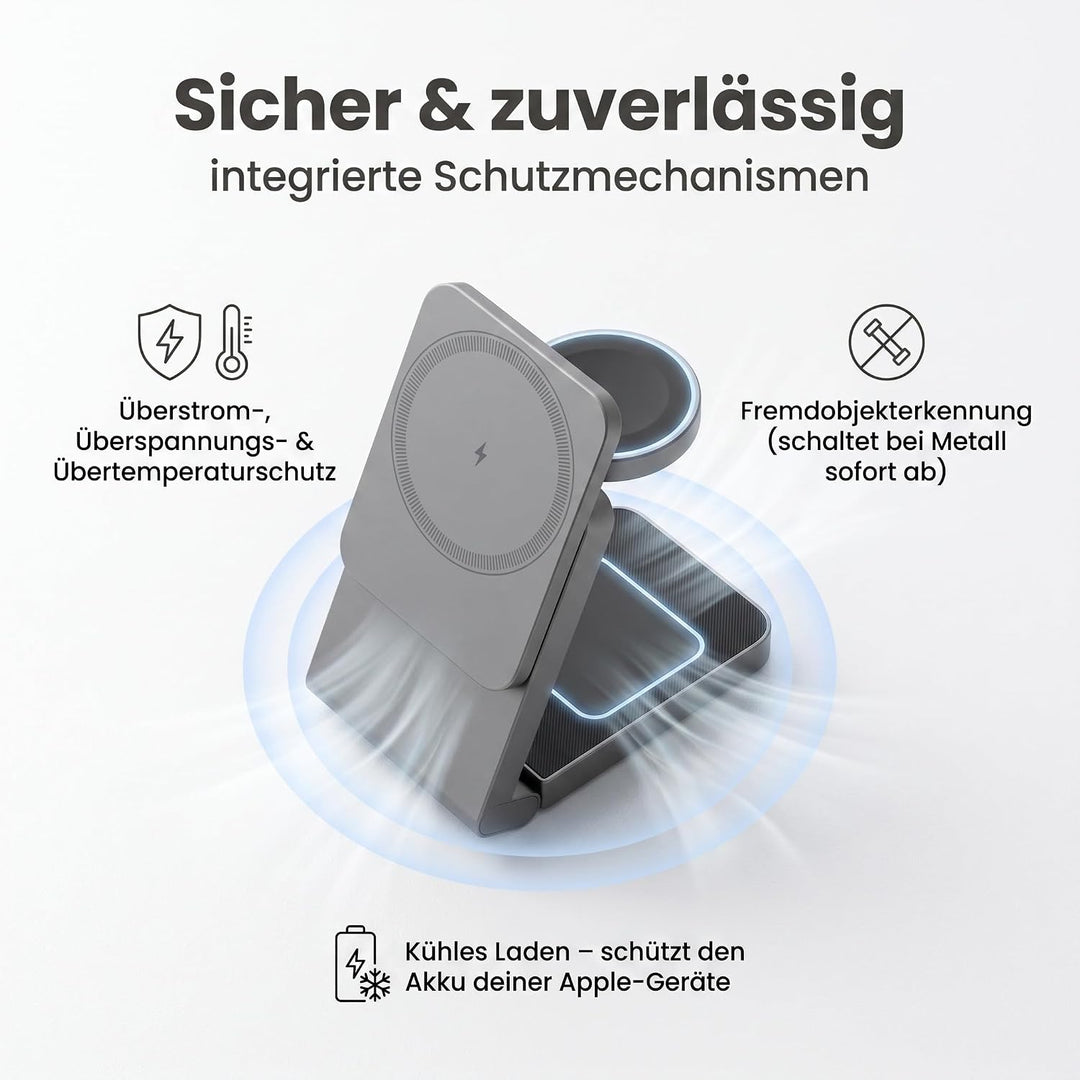 3 in 1 Ladestation für iPhone/Apple Watch/AirPods mit 20W Adapter Metalgrau, Metalgrau