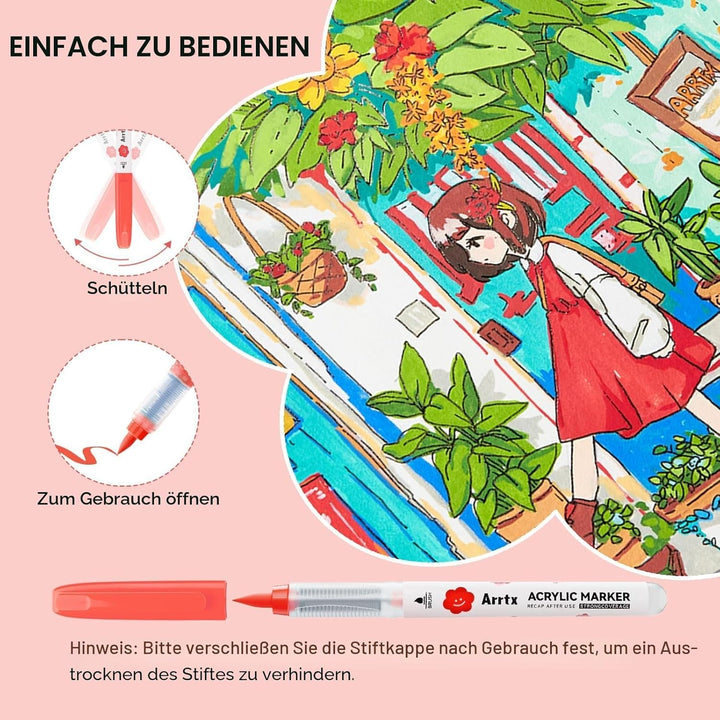 Arrtx Acrylstifte für Steine Wasserfest, 60 Farben Acrylstift Pinsel Spitze, Acryl-Marker, Schnelltr