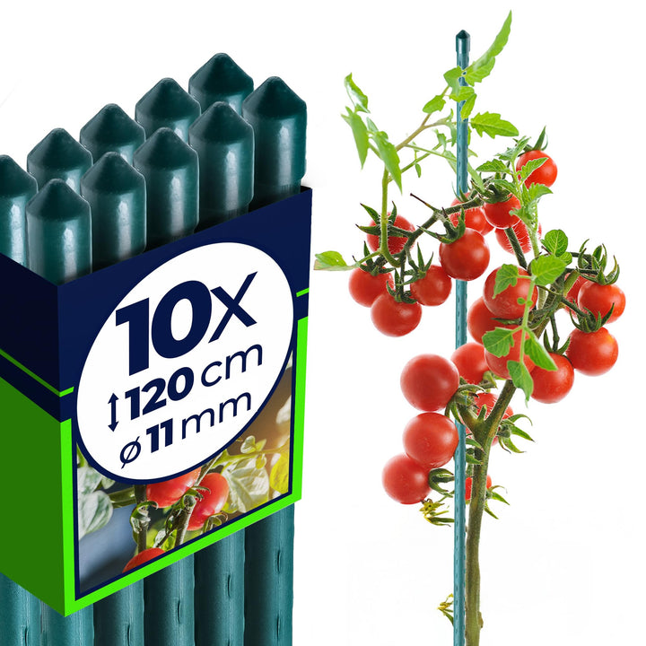 KADAX 10x Pflanzstäbe 120cm x 11mm, Blumenstütze aus Stahl, Beschichtete Pflanzstab, Pflanzen-Rankst