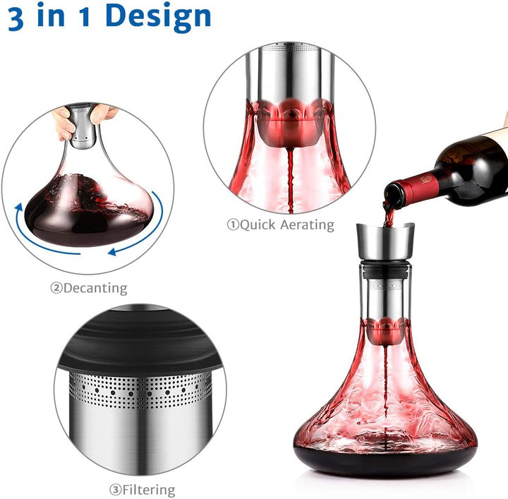 glastal Wein Dekanter Kristallglas Dekantierer mit Eingebautem Aerator Belüften und Filtern, Tropffr