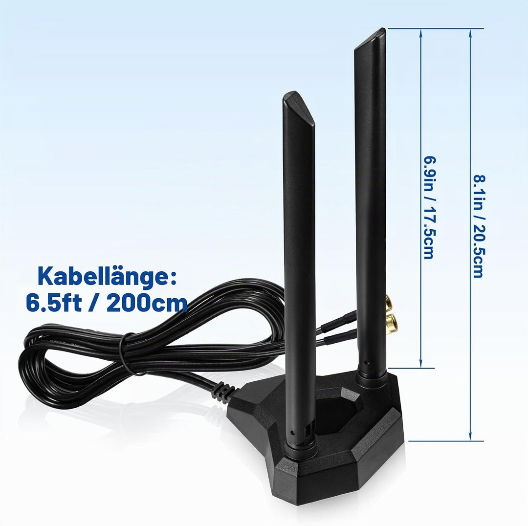 Eightwood Dualband-WLAN-Antenne, 2.4 GHz, 5 GHz, RP-SMA, WLAN-Antenne, magnetischer Sockel, 2 m, Ver