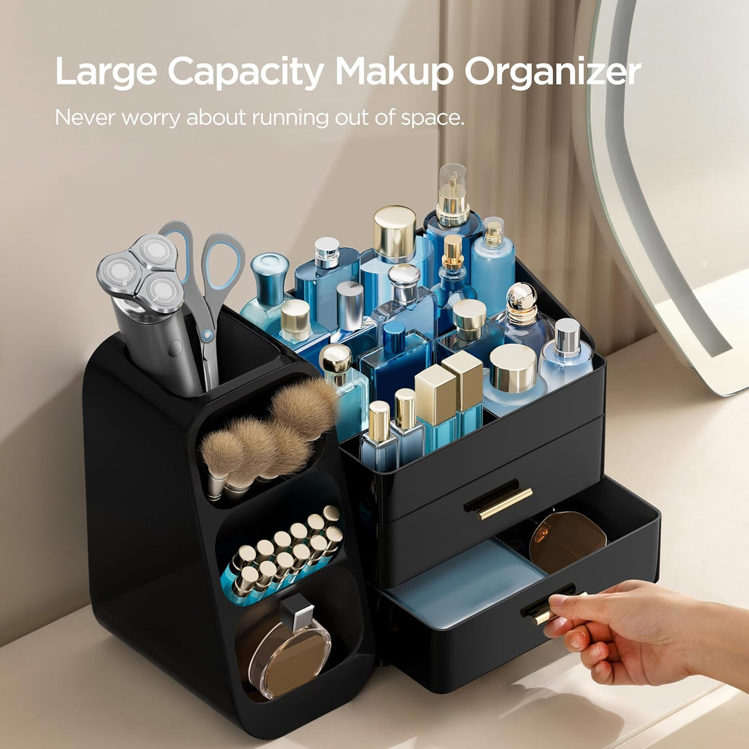 hblife Makeup Kosmetik Organizer mit Schubladen, Pinsel Organizer, 3-in-1 Plastic Kosmetik Aufbewahr