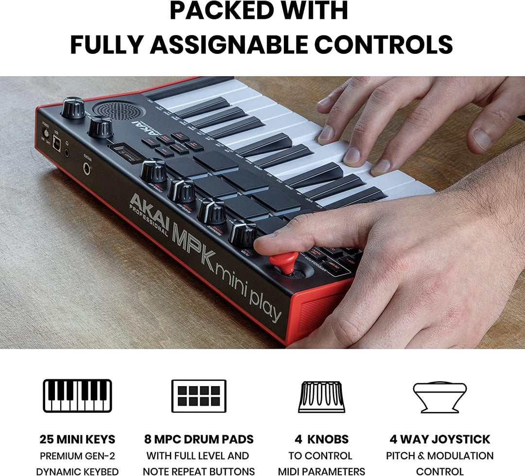 AKAI Professional MPK Mini Play MK3 - MIDI Keyboard Controller mit eingebautem Lautsprecher und Soun