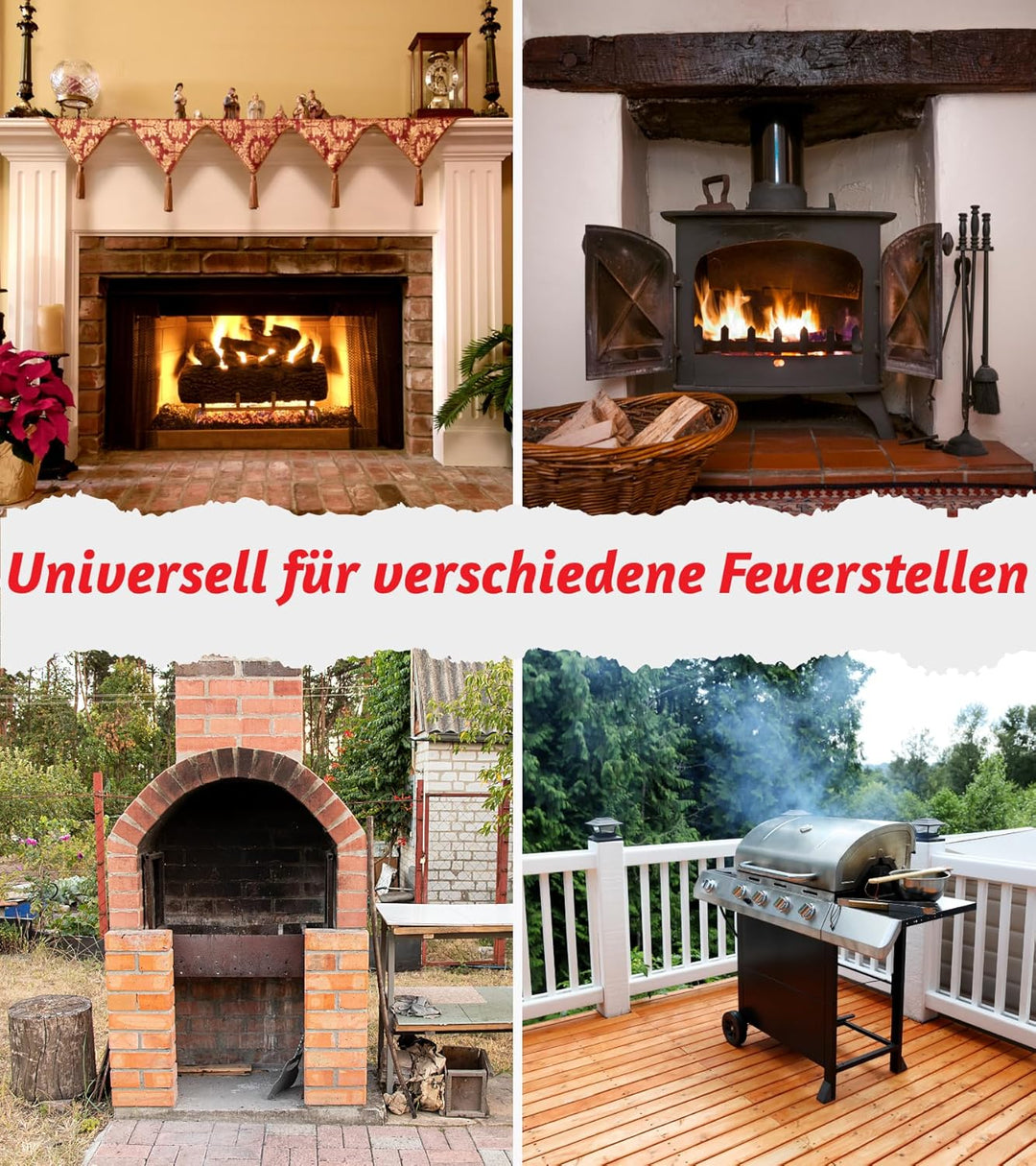 BAUSTER® Kaminbesteck Set Mit Schürhaken, Aschekratzer, Kehrschaufel und Kohlenkasten/Aschebehälter