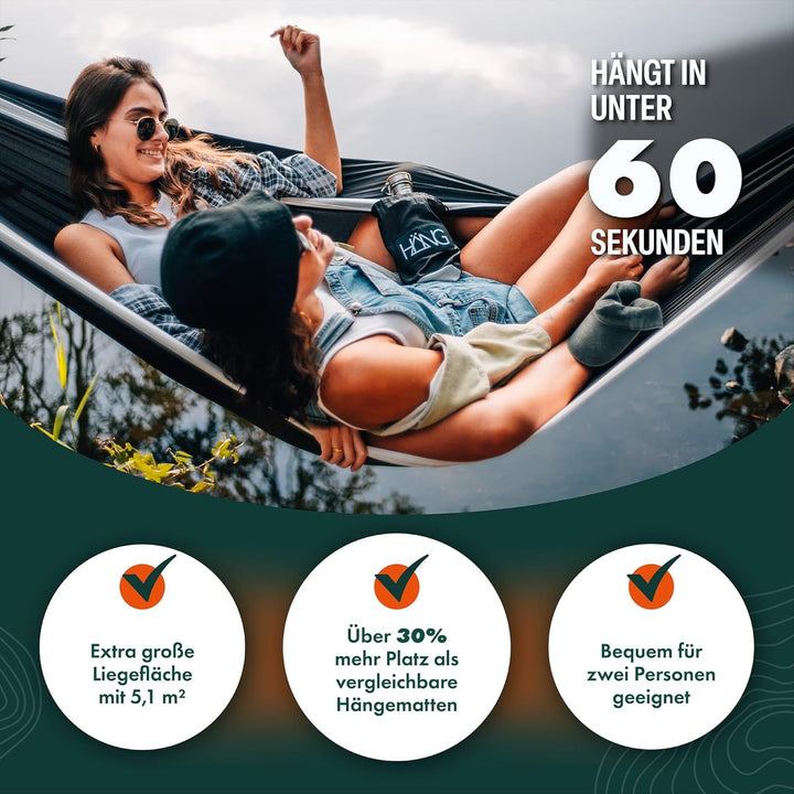 HÄNG® Camping Hängematte Outdoor aus Nylon Fallschirmseide für 2 Personen - 300 x 170cm Mobile Ultra