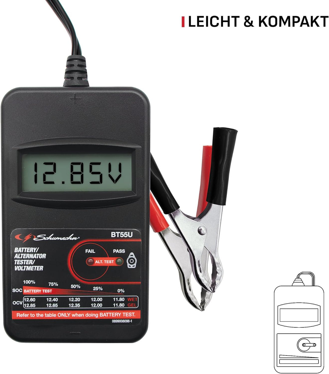 Schumacher Auto Batterietester Compact BT55 - Überprüfung der Lichtmaschinenspannung im Auto - Kompa