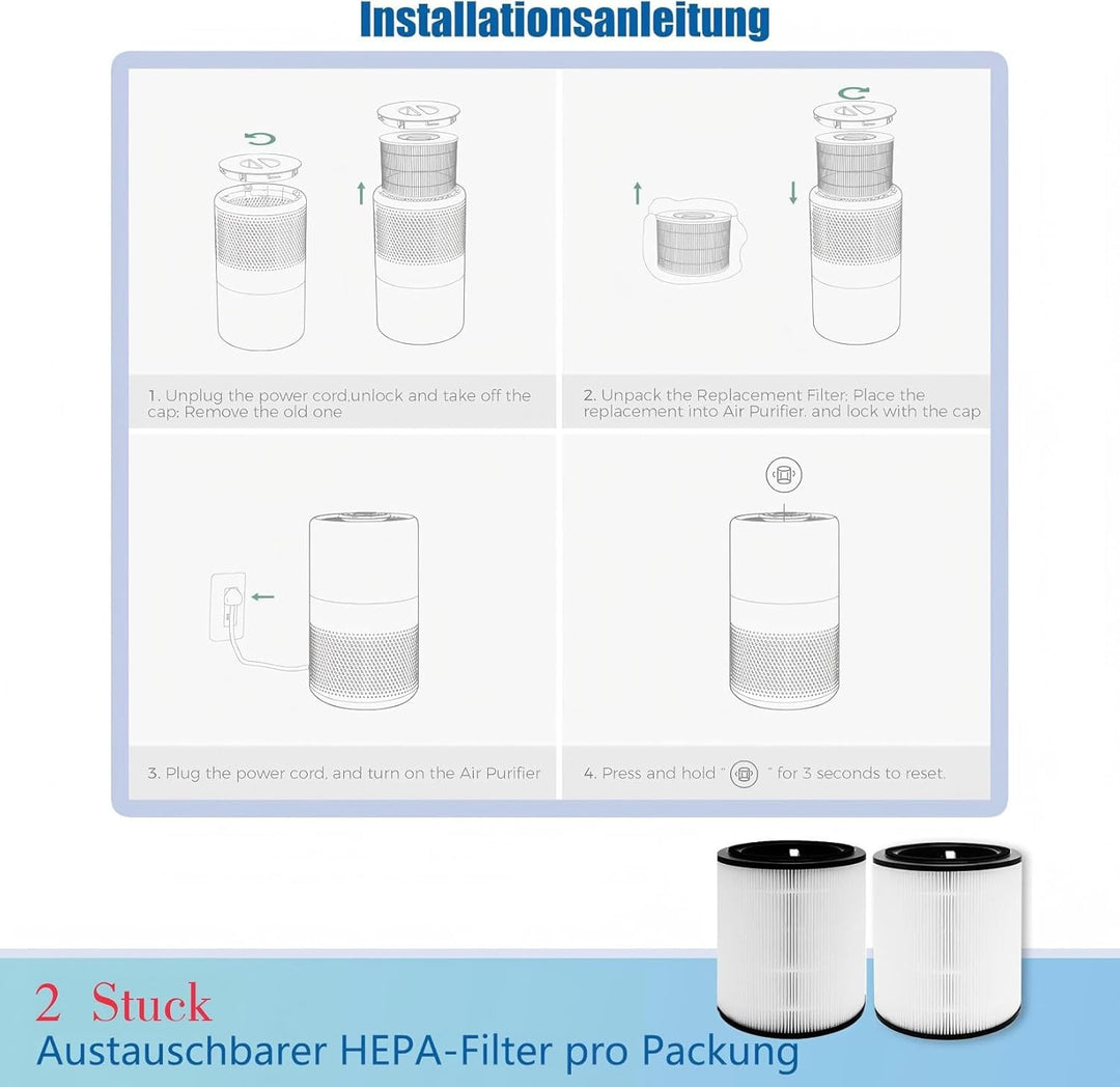 2 Stück Air4000 Ersatzfilter für Bosch Air 4000 & 4000i Luftreiniger, 3-in-1 HEPA-Filter Aktivkohlef