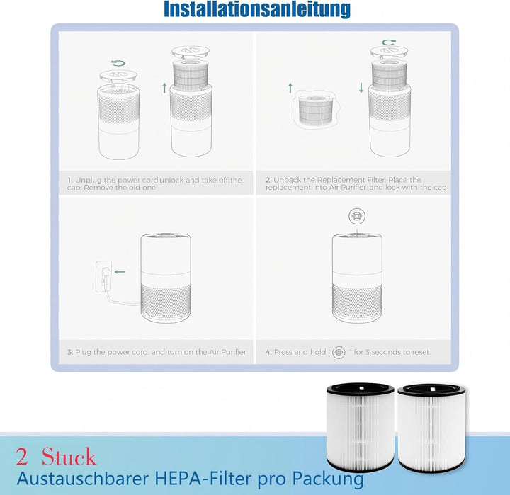 2 Stück Air4000 Ersatzfilter für Bosch Air 4000 & 4000i Luftreiniger, 3-in-1 HEPA-Filter Aktivkohlef