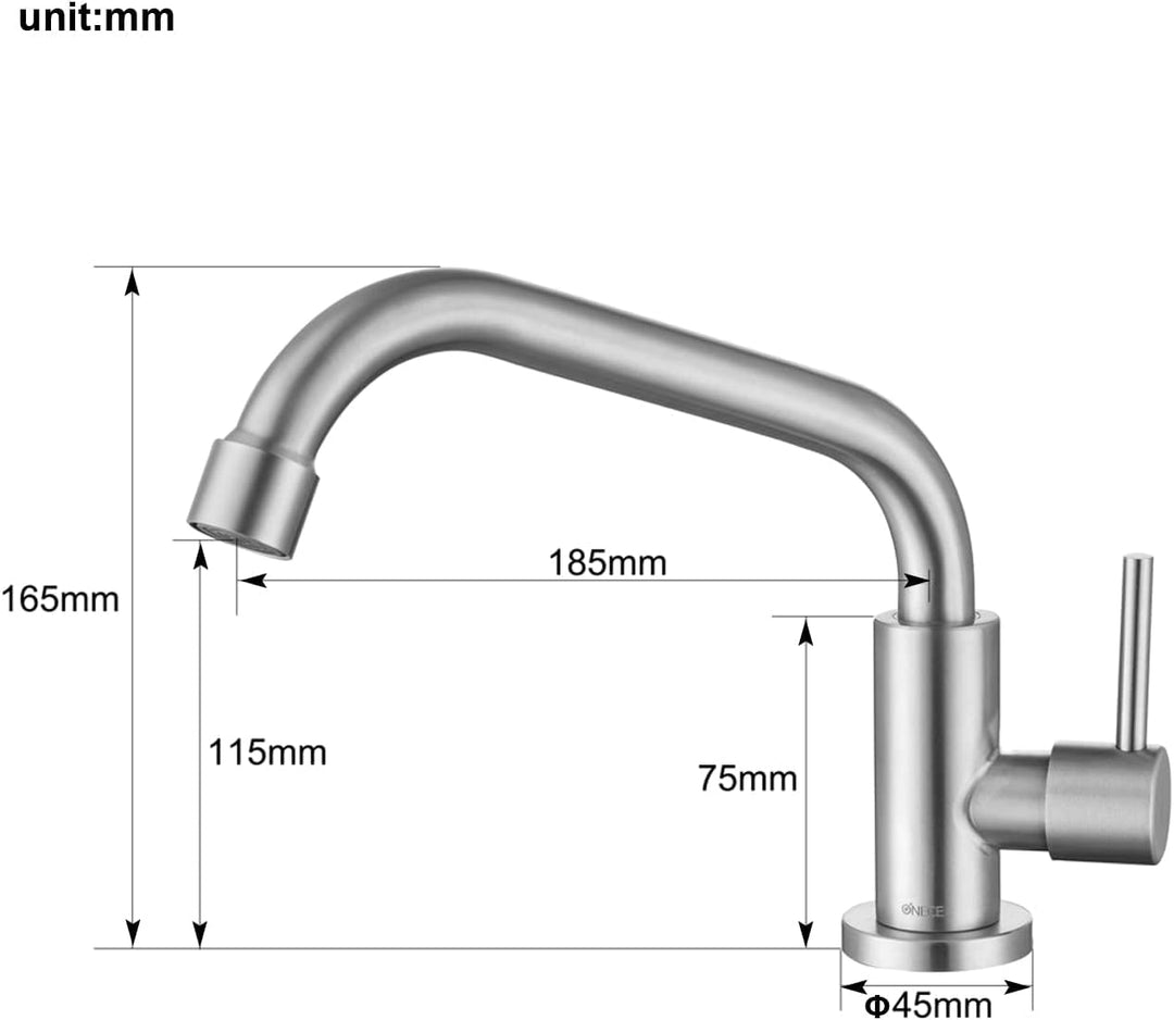 ONECE Küchenarmatur Kaltwasser Wasserhahn Küche Kaltwasserhahn mit 360° schwenkbar, Kaltwasserarmatu