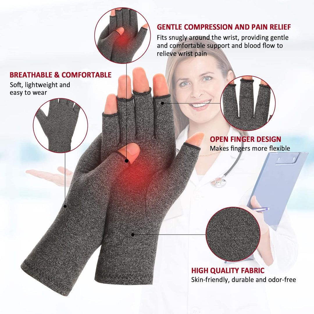 2 Paar Arthritis Kompressionshandschuhe für Damen und Herren, Karpaltunnelschmerzlinderung, fingerlo