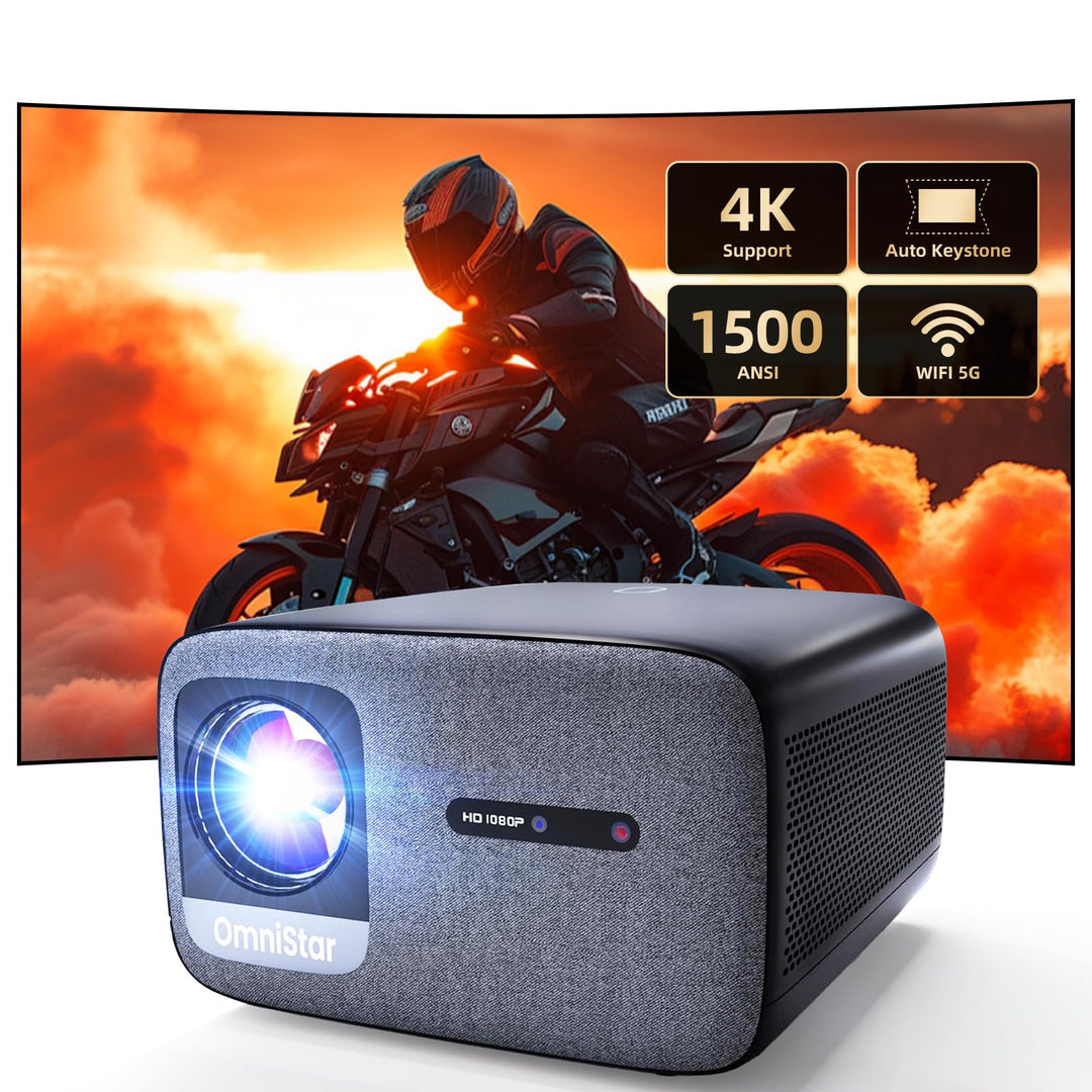 CASIRIS Omnistar Beamer Set mit 100'' Leinwand | 1500 ANSI | Auto Fokus | 1080P Full HD mit 4K Unter