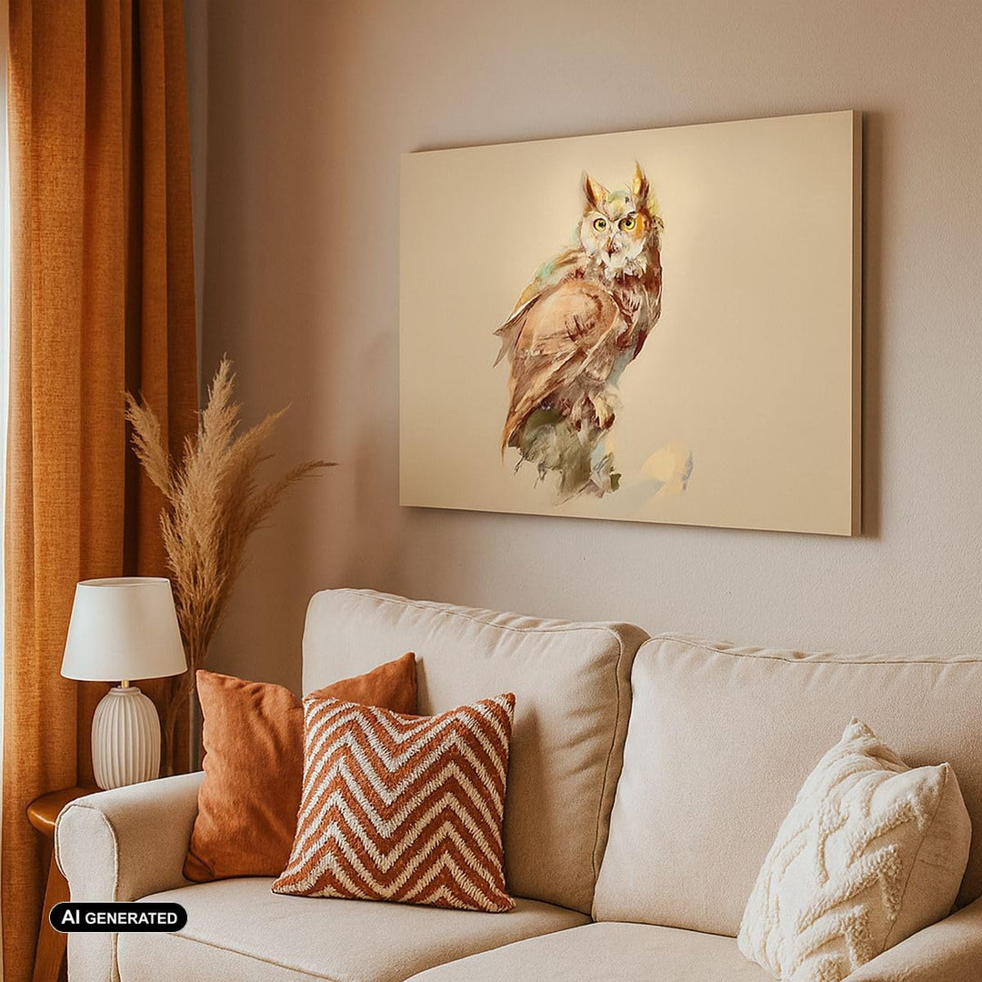 Bilder auf Leinwand 100x70cm Leinwandbild mit Rahmen Eule Vogel Natur Gross Wanddeko Bild Schlafzimm