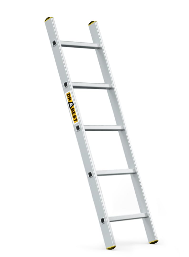 DRABEST Leiter PRO Serie Aluleiter 5 Sprossen Anlegeleiter Stufenanlegeleiter bis 150 kg belastbar H