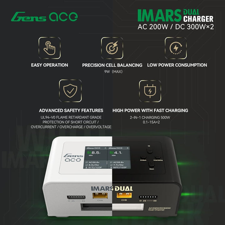 Gens ace lipo Ladegerät Imars Dual Channel RC Ladegerät für NiMH/Lipo Akku Ladegerät mit Deans T XT6
