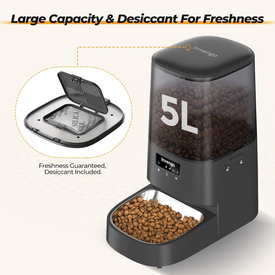 Automatic Cat Feeder with App Control, 5L Food Dispenser for Cats and Small Dogs, 2.4/5G Wi-Fi, Dual
