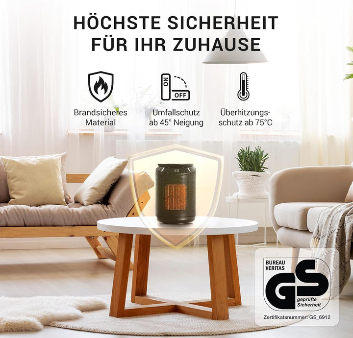 LEBENLANG Keramik Heizlüfter energiesparend leise - inkl. App &amp; WiFi, Fernbedienung | 2000W Elektris