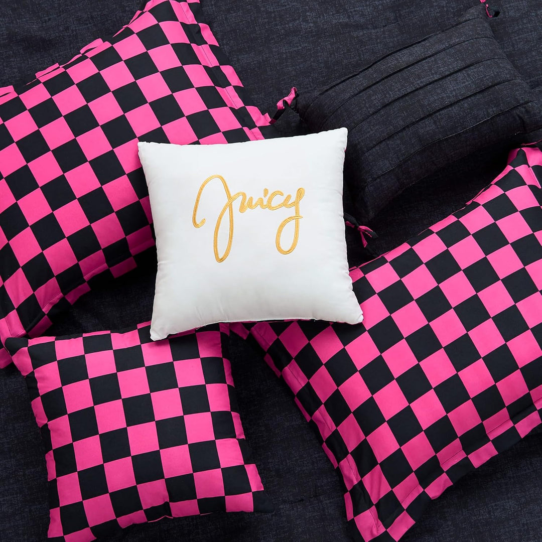 Juicy Couture-Wende-Steppdecken-Set, Schachbrettmuster, 6-teilig, Doppelbett-/Queen-Size-Bett-Set, S