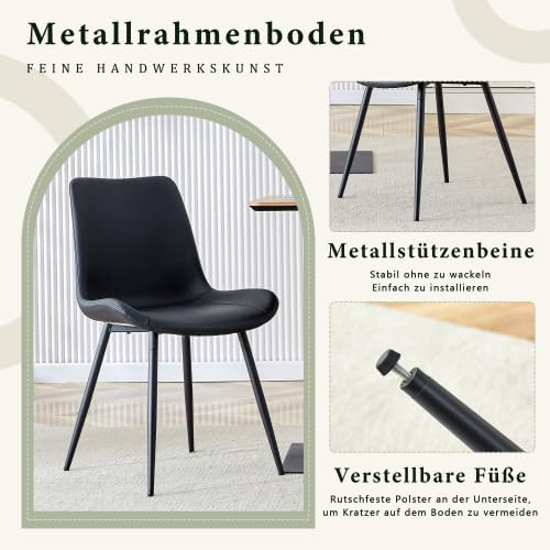 Esszimmerstühle 4er Set Kunstleder schwarz – Polsterstuhl mit breiter Sitzfläche &amp; Rückenlehne, ergo