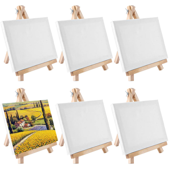 JMIATRY 6 Stück Leinwand Mit Staffelei, 15x20cm Leinwand mit 18x24 cm Staffelei, Kleine Leinwände, L