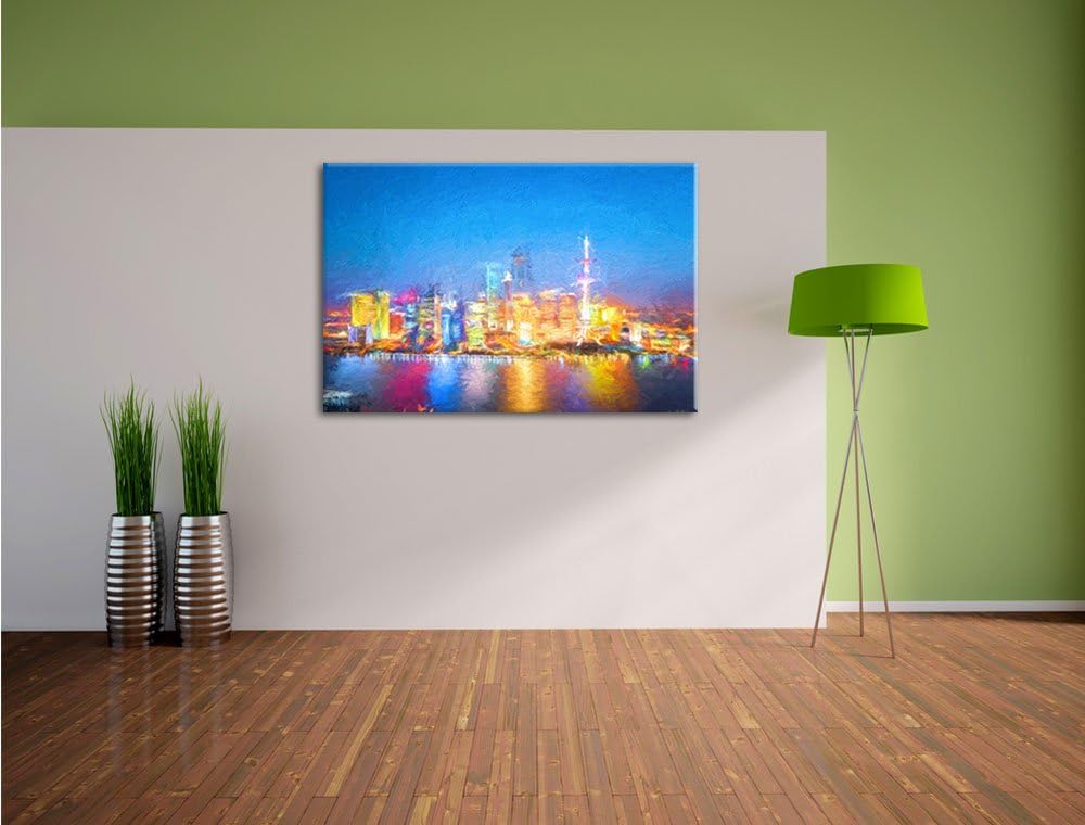 Pixxprint Skyline von Shanghai als Leinwandbild/Grösse: 100x70 cm/Wandbild/Kunstdruck/fertig bespann