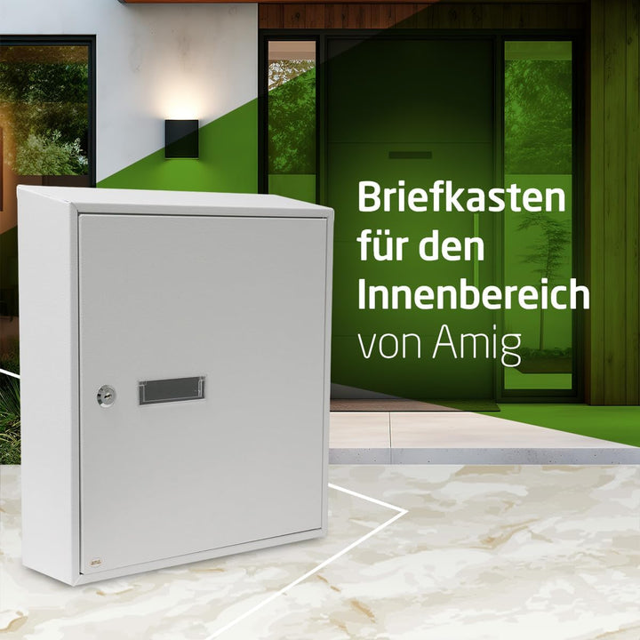 Amig – Briefkasten für den Innenbereich | zum Anbringen an Wänden, Wänden oder Türen | Stahl | Weiss