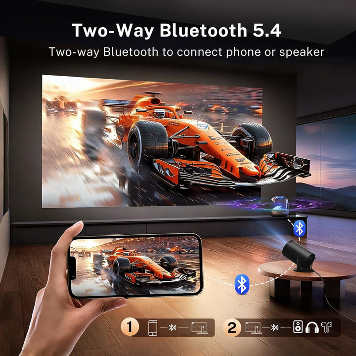 Mini Beamer 4K 1080P unterstützt Klein Projektor mit WiFi 6 Bluetooth 5.4, Auto Keystone Smart Porta
