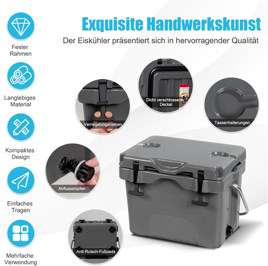 COSTWAY Kühlbox 15 Liter, Isolierbox tragbar mit Griff & Ablassstopfen & Getränkehalter, Thermobox W