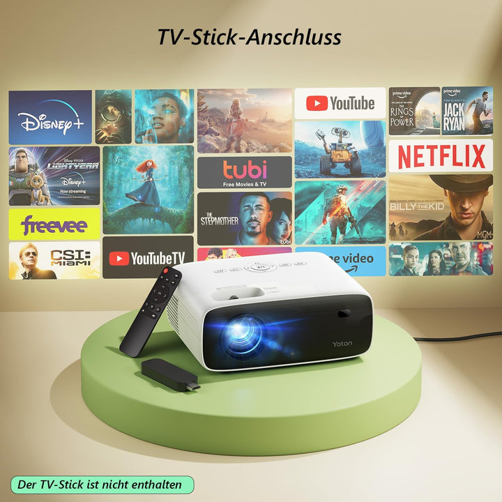 Beamer 4K, Bluetooth Projektor 1080P Natives, YOTON Y6 Mini Beamer 12000Lux mit Stativ, kompatibel m