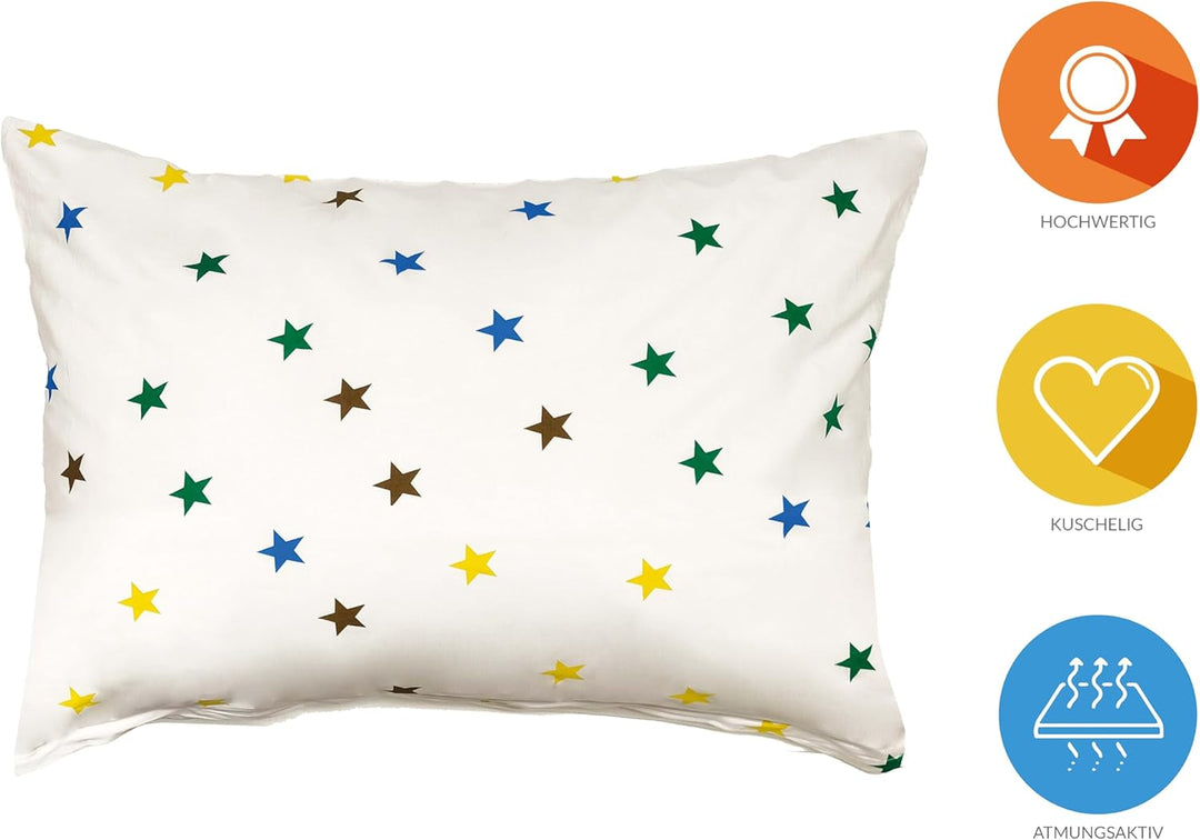 Lavea Kinderbettwäsche Set - Stella Kids 100 x 135cm + 40 x 60cm. Design: Sterne - Farbe: Bunt 100%