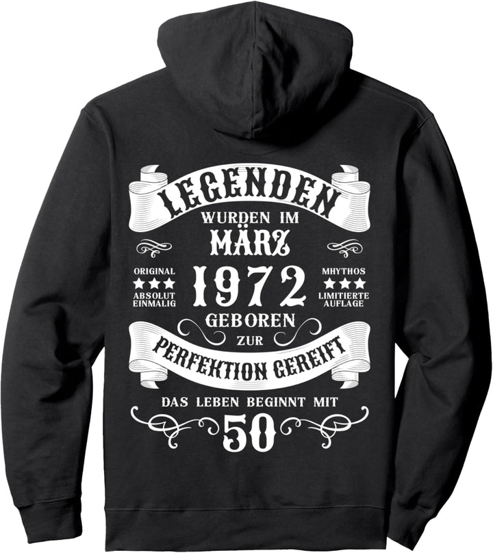 50. Geburtstag 50 Jahre Mann Frau März 1972 Pullover Hoodie