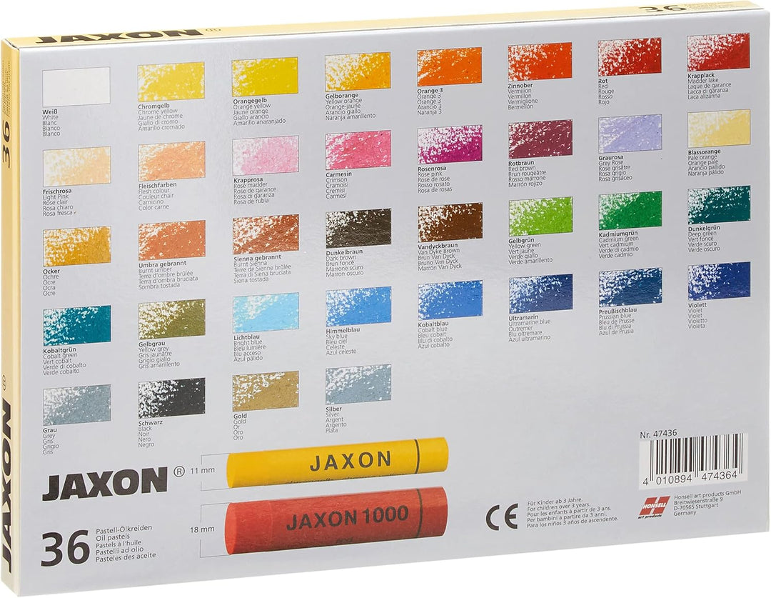 Honsell 47436 - Jaxon Ölpastellkreide, 36er Set im Kartonetui, brillante, lichtechte Farben, ideal f