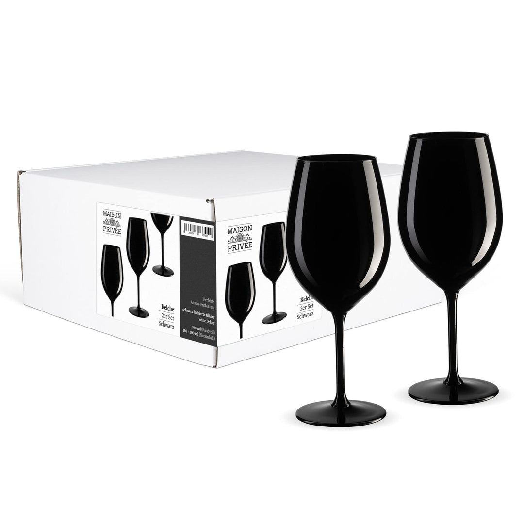 Prime Presents 2er-Set Gläser Kelche aus Kristallglas 540ml XL - schwarz lackiert, Schwarz