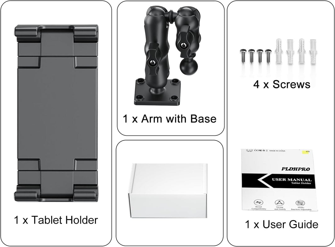 PLDHPRO Tablet Halterung Auto, iPad Halterung Auto für LKW Armaturenbrett, Wand & Schreibtisch, 360°