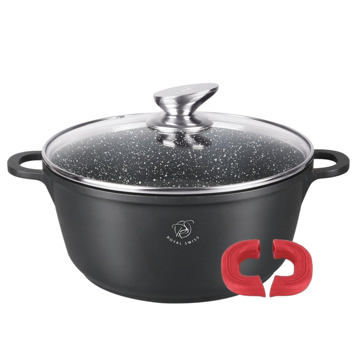 Royal Swiss Kochtopf, 24 cm, Schwarz, 4 l, Marmorbeschichtung, Glasdeckel, geeignet für Induktion &