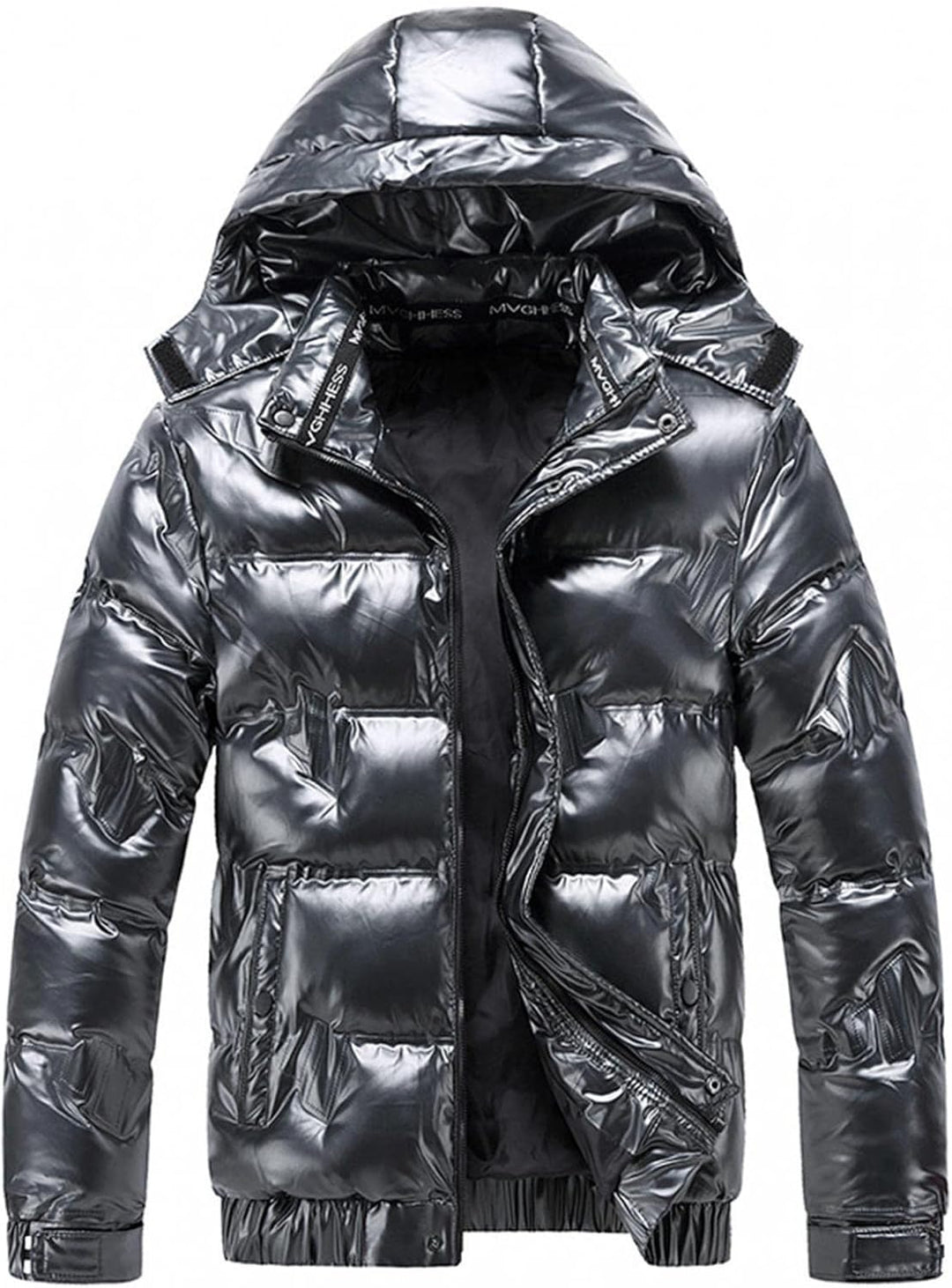 Daunenjacke Herren Glänzend Winterjacke Dicke Übergangsjacke mit Kapuze Lange Ärmel Mode Warm Outdoo